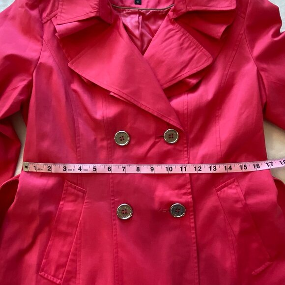 Express Lightweight Double Breasted Tie Waist Trench Coat Hot Pink Size Med - Picture 7 of 8